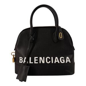Balenciaga Grained Leather Ville Top Handle Bag Black White Women's One Size